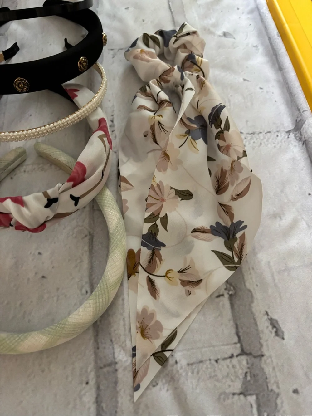 Black and Floral Headband & Scarf Set - Women's Accessories